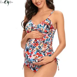 Liu Qu 여성 출산 수영복 섹시한 두 조각 임신 수영복 V 넥 수영복 랩 프론트 Tankini Pregnant Beachwear 230628