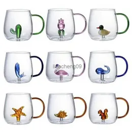 Italien Ichendorf Design Kawaii Glass 3D Animal Cup Gift Glassware Söt glas Vattenhvalen Bunny Cup Coffee Milk Glass Mug Kids Cup L230620