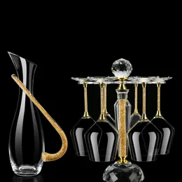 Ferramentas de bar Nordic Light Folha de ouro de luxo Copo de cristal e conjunto de jarra Festa em família Vinho Champanhe Coquetel 230628