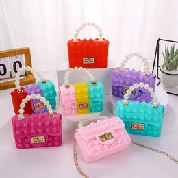 Silicone Pop Toy Bag Pearl Handle Handbags Chain Messenger Small Change Storage Bags