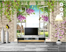 Tapety niestandardowa mural 3D ściana na nowoczesnym oknie kwiaty krajobraz domowy dekoracja doma po ścianach 3 D salon