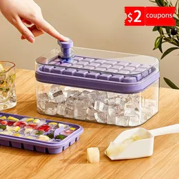 Инструменты для мороженого Onebutton Press Type Mold Box Пластиковый лоток для изготовления кубиков с крышкой для хранения Бар Кухонные аксессуары 230627