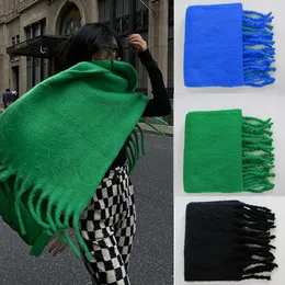 Шарфы 2023, кашемировый женский шарф, зимний толстый теплый однотонный шарф, женская бандана, пашмины, длинное одеяло с кисточками