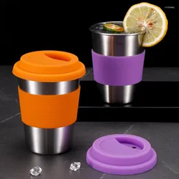 Kupalar 304 Paslanmaz Çelik Kahve Fincanı Silikon Kapaklı Taşınabilir Su İçecekleri Çay Süt Bira Kupa Anti-Haşlanma Seyahat Drinkware 350 ML