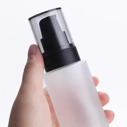 Stock Selling 100ml 120ml Essence Scrub Lotion Bottles Frosted Cosmetic Bottle wit Black Cap For Make Up and Skin Care Container Qicnk