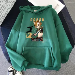 Erkek Hoodies Kawaii Genshin Etki Hoodie Anime Harajuku Gotik Hoody Oyun Gorou Baskı Üstleri Rahat Karikatür Unisex Kış Tişörtü