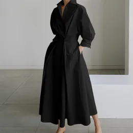 PLUS STORLEK klänningar 5xl Autumn and Winter Size Women's Clothing Fashion Street Casual Coat Button Lapel Belt Swing Dress Solid 230627
