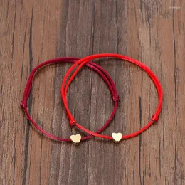 Charm Bracelets Handmade Stainless Steel Love Heart Shape Bracelet Thin Red Rope Thread String For Men Women Couples