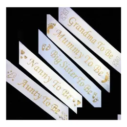 Party Favor Mommy-To-Be Sash Elegant Satin Ribbon With Gold Footprint - Perfect Baby Shower For Nanny Grandma Aunty And Big Drop Del Dhqcz