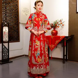 Ethnic Clothing Vintage Red Embroidery Cheongsam Modern Traditional Chinese Style Wedding Dress Oriental Women's Long Qipao Vestidos
