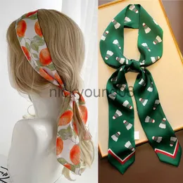 Bandanas Print Skinny Ribbon Scarf For Women Hair Tie Bag Bandana pannband Silk Satin Accessories Girl Fashion Belt Wrist Neckerchief Ny x0628