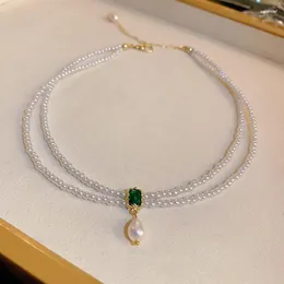 Chains MASA 2023 Classic Green Color Square Crystal Pearl Adjustable Zirconia Necklace For Woman Weeding Cocktail Party Jewelry