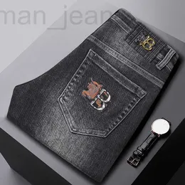 Designer de jeans masculino 2022 outono/inverno nova marca para empresas manga reta pequena casual elástico cintura média bordado jovem QH5P