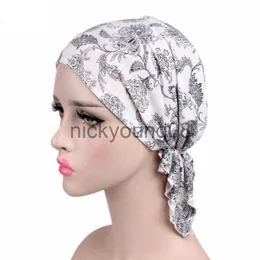 Bandanas 14 Styles Muslim Hat Women Print Ruffle Cancer Chemo Hat Beanie Scarf Head Wrap Cap Fashion Ladies Ethnic Printed Indian Hat X0628