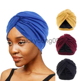 Bandanas Neu Satin Linning Turban geknotet Doppelschicht Stretch Kopfwickel für Frauen Indian Cap Muslim Femme Bandanas Haarpflege Chemo Cap x0628