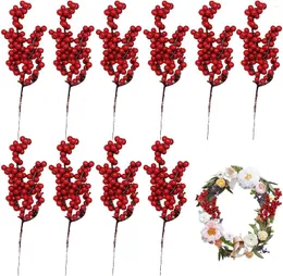 Decorative Flowers Artificial Berries | Large Fake Red Berry Stems 8.46 In Christmas Picks Holly Branches For Winter Holiday Wedding Christm