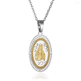 Colares Pendentes Aço Inoxidável Nossa Senhora de Guadalupe Virgem Maria Colar Medalha Oval Jóias Religiosas Ocas