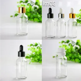 550Pcs Lot Clear Glass Dropper Bottles 30ml Essential Oil Vials with Glass Pipette Tube And Gold Silver Black Cap Xvluq