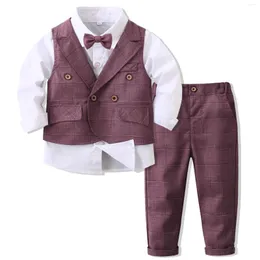 Completi di abbigliamento Solid Children Boutique Luxury Suit Boy Manica lunga Compleanni per feste Abiti in morbido cotone formale Ragazzi di fiori che indossano 1-5 anni