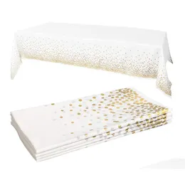 Party Decoration White Plastic Table Er Rec Gold Dot Confetti Disposable Tablecloths For Birthday Graduation New Year Anniversary 54 Dhsnv