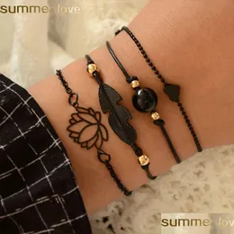 Perlenbesetztes böhmisches Lotus-Charm-Armband-Set – Feder-Herz-Design für Damen/Mädchen, Sommer-Schmuck, Drop-Lieferung, Armbänder Dhsrc