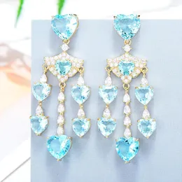 Kolczyki Dangle Godki luksusowe serce morze niebieskie kolczyki dla kobiet przyjęcie weselne Dubai Bridal Jewelry Boucle d'Oreille femme