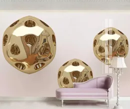 Papéis de parede Bacal Moderno 3D Elegante Tridimensional Geométrico Bola de Golã Ouro Sala de Estar Fundo Decoração da Parede Papel de Parede Murais