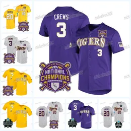 3 Dylan Crews LSU Tigers Baseball Jersey 2023 Чемпионы World Series Paul Skenesguidry Алекс Брегман Аарон Нола Джейк Фрэли