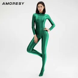 Simkläder amoresy sexig brilhante manga longa corpo inteiro collants o suave corendo macaco yoga zentai casual meia-cala esportiva hkd230628