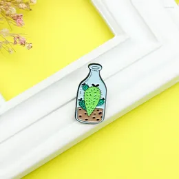 Brooches Green Cactus Enamel Brooch Potted Plants In Glass Bottles Lapel Pin Fun Punk Custom Badge Gifts For Friends