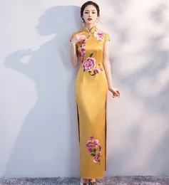 Vestidos Casuais Até O Chão Festa de Casamento Vestido Feminino Elegante Estilo Chinês Bordado Longo Qipao Fêmea Magro Cheongsam Vestidos Vestido S-XXXL