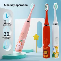 Tandborste Childrens Electric Tooth Brush Sonic Oral Care Kids Ultrasonic Soft Cartoon Teeth Cleaner IPX6 Vattentät 4 Mode USB 230627