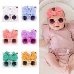 Baby Mädchen Haarschmuck Mode Sonne Blume Sonnenbrille Schleife Haarband Set Neugeborenen Stirnbänder Sommer Strand Fotografie Requisiten