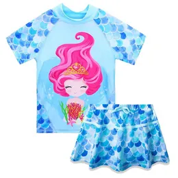 Roupa de banho BAOHULU Blue Cartoon Girls Swimwear com saia curta UPF50+ Maiô para meninas, crianças de 3 a 12 anos, roupa de banho infantil HKD230628
