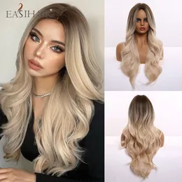 Synthetic Wigs EASIHAIR Ombre Brown Light Blonde Platinum Long Wavy Middle Part Hair Wig Cosplay Natural Heat Resistant for Women 230627