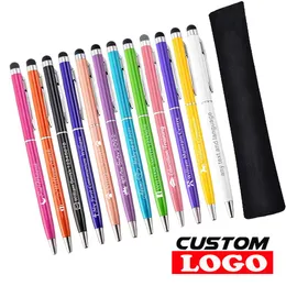 أقلام 100pcs Mini Mini Universal Touch Screen Stylus roller ploint Pen 2 في 1 لـ iPhone iPad Samsung Smarthons Free Custom