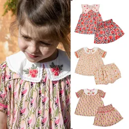Kläder sätter barnkläder flickor ba varumärke sommar baby flicka outfit set blomma tryck t -shirt och shorts söt blus modedesigner 1 10y 230627