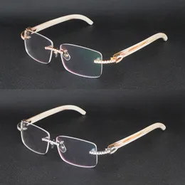 occhiali da sole Designer Moissanite Diamond Set Rimles Eyewear Original White Mix Nero Buffalo Horn Conches Occhiali ottici senza montatura Occhiali da vista in legno da uomo