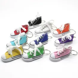 Colorful Women Shoes Chains for Lovers Small Canvas Shoes Car Keychain Silver Plated Shoe Keyrings Holder D40