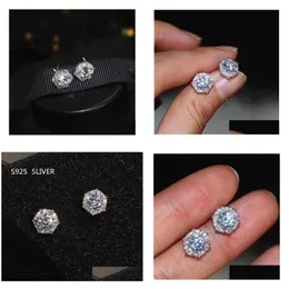 Stud Real 925 Sterling Sier Round Cut White Topaz Cz Diamond Gemstones Party Women Bridal Earring Drop Delivery Jewelry Earri Dhyl0