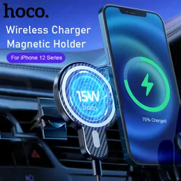 Hoco Magnetisches kabelloses Autoladegerät für iPhone 12 Pro Max 12Mini Air Vent Magnet Adsorbierbarer Telefon-Autohalter für iPhone 12-Serie
