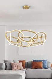 Pendant Lamps Post-modern Simple Linear Stainless Steel Chandelier Creative Special-shaped Dining Room Bedroom Living Ring Lamp