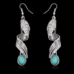 Fine Jewelry Ladies Long Earrings Ear Studs Turquoise Fashion Bohemian Vintage CHRISTIAN Feather Women's Alloy Zhejiang Leaves