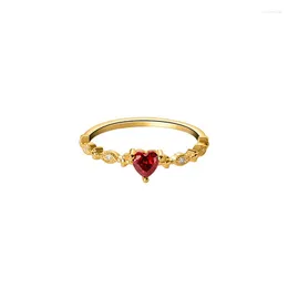 Cluster Rings 18K Gold Plating Genuine 925 Sterling Silver Red Garnet Heart & CZ 4A Ring Adjustable For Wedding C-J7280