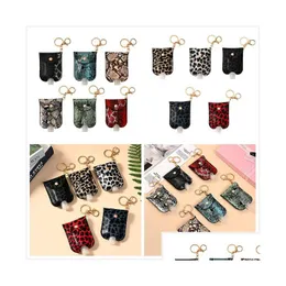 Keychains Lanyards 12 Styles Pu Leathe Hand Sanitizer Holder Leather Per Bottle Er Leopard Bags Keychain With 30Ml Drop Delivery F Dhhuq