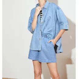 Two Piece Dress Niche Design Cotton Denim Suit Loose Profile Top Shorts Womens 230627