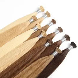 Stock I Tip Virgin Hair Weiß Platinblond Vorgebundene Echthaarverlängerungen Stick Keratin 100g/Set 100 Stück/100g 12-30 Zoll 18# 26# 60# 1001# 35 % Langes Haar
