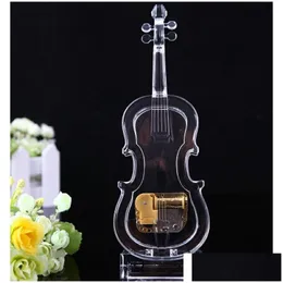 Party Favor Clear Acrylic Violin Music Box Mechanical Wind -Up Mini Figures Home Ornament With Castle in the Sky Melody - Perfect F DH1OW