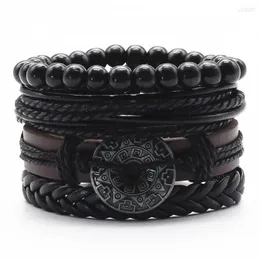 Strand mode 4st/set pärlor korsa fjäder gitar charm äkta läder män armband för kvinnor homme femme manliga kvinnliga smycken