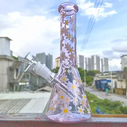 Różowy 26cm Daisy Glass Bong Beaker Paling Hookah Water Rura Bubbler Percolator Bongs z Downstem 14 mm męską miskę tytoniową